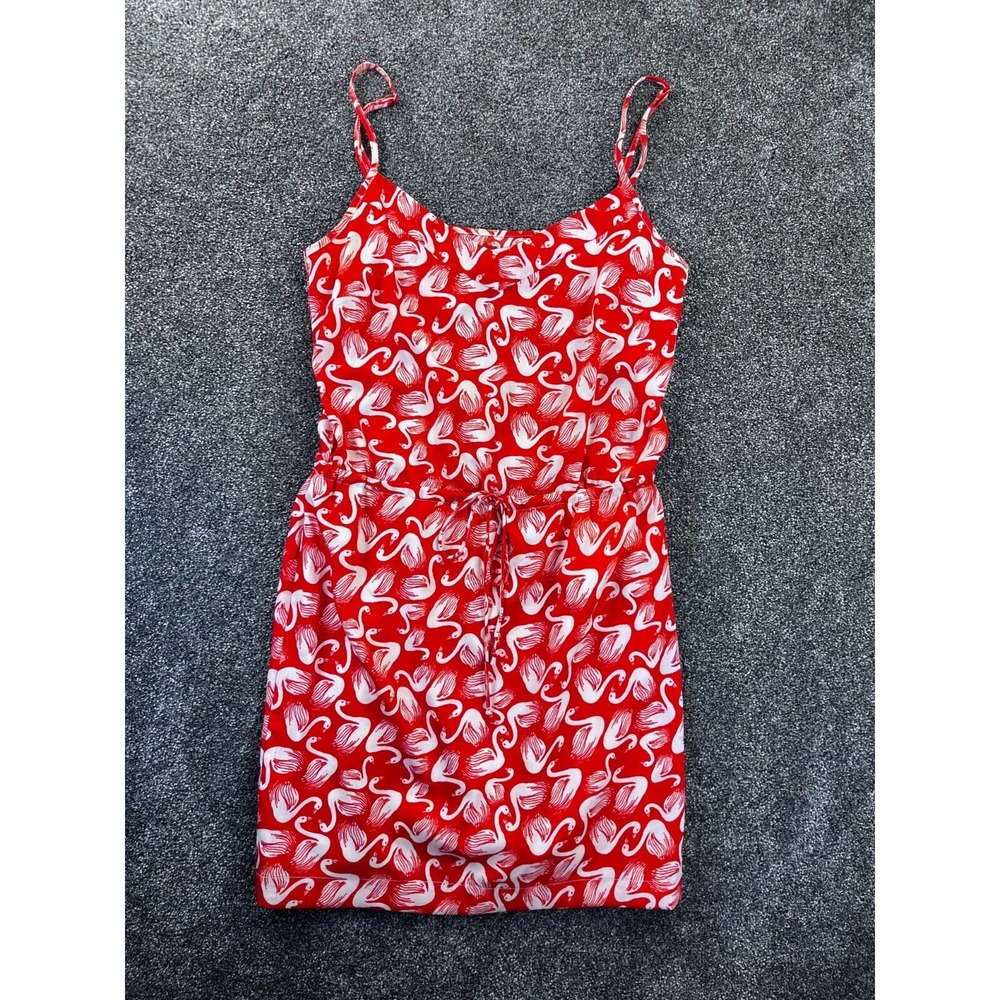 Anthropologie Porridge Orange Novelty Swan Dress Drawstring Waist Size XS‎